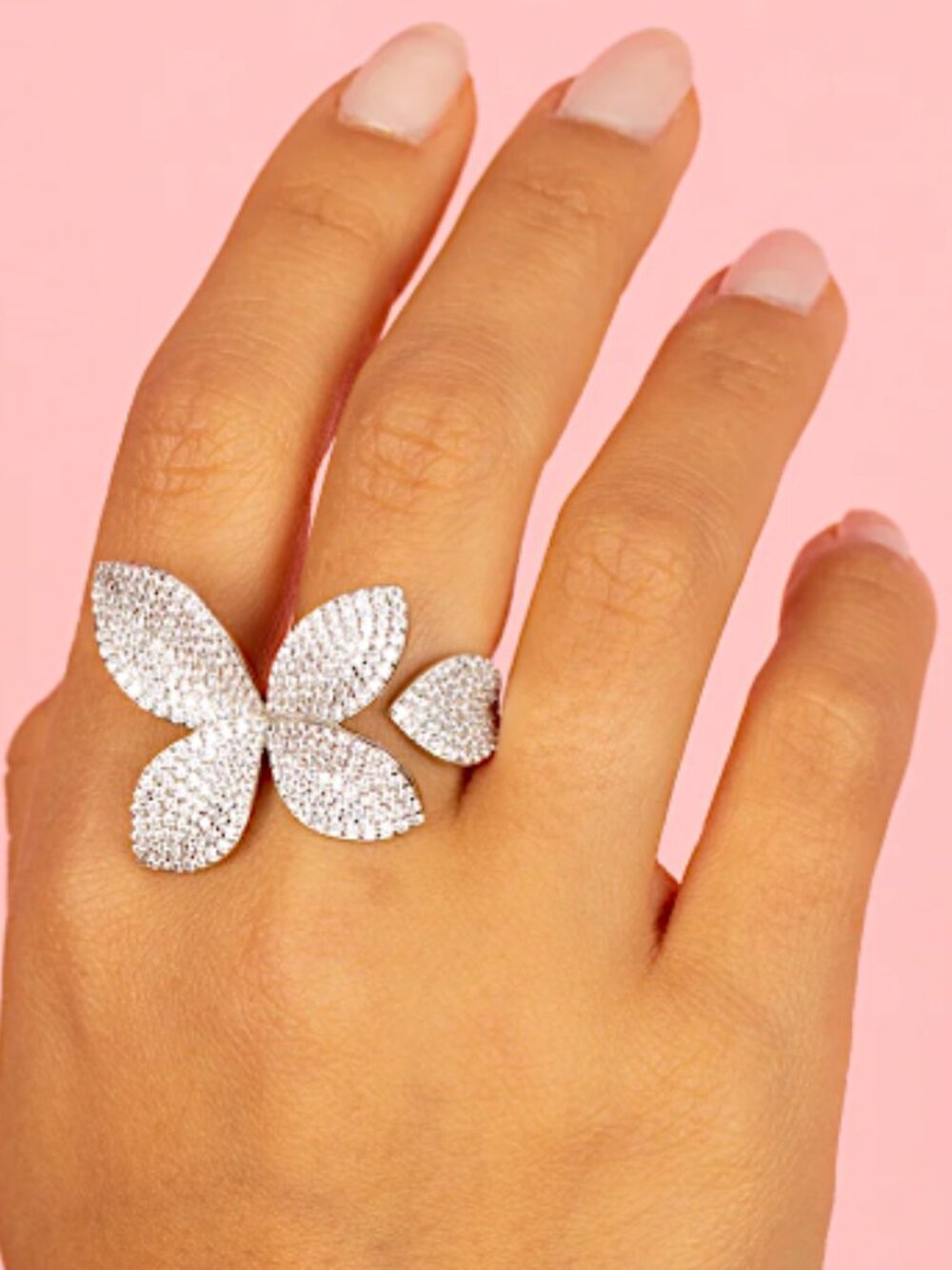 NEW Anthropologie Adina Eden Fancy Flower Petal Silver Ring Adjustable band